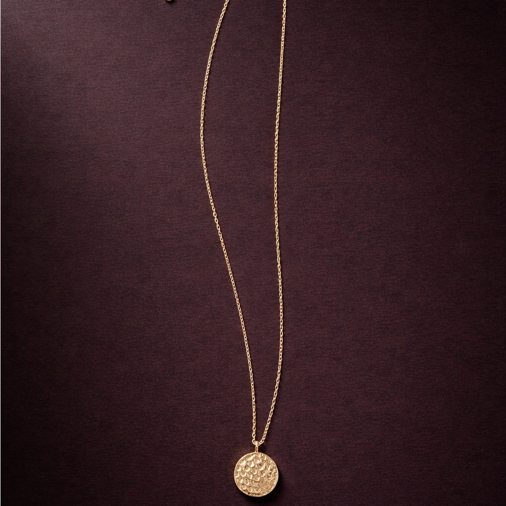 Gold Hammered Disc Pendant Necklace - Women Jewelry